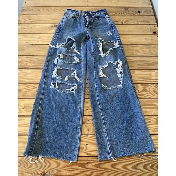 Pacsun Distressed Baggy Jeans Size 23 Women’s Blue - Picture 1 of 9